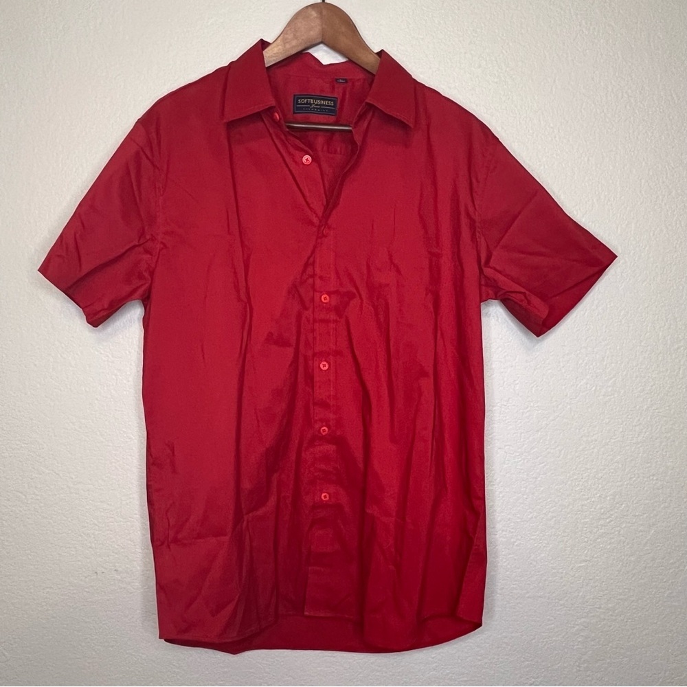 Soft Business Red Short Sleeve Button Down Shirt Men's Large